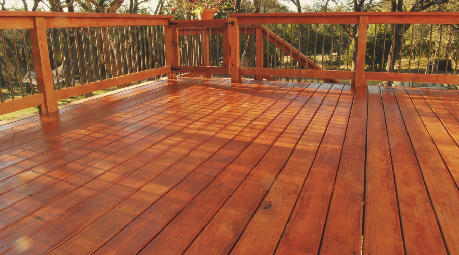 newly stained deck in a backyard longport nj